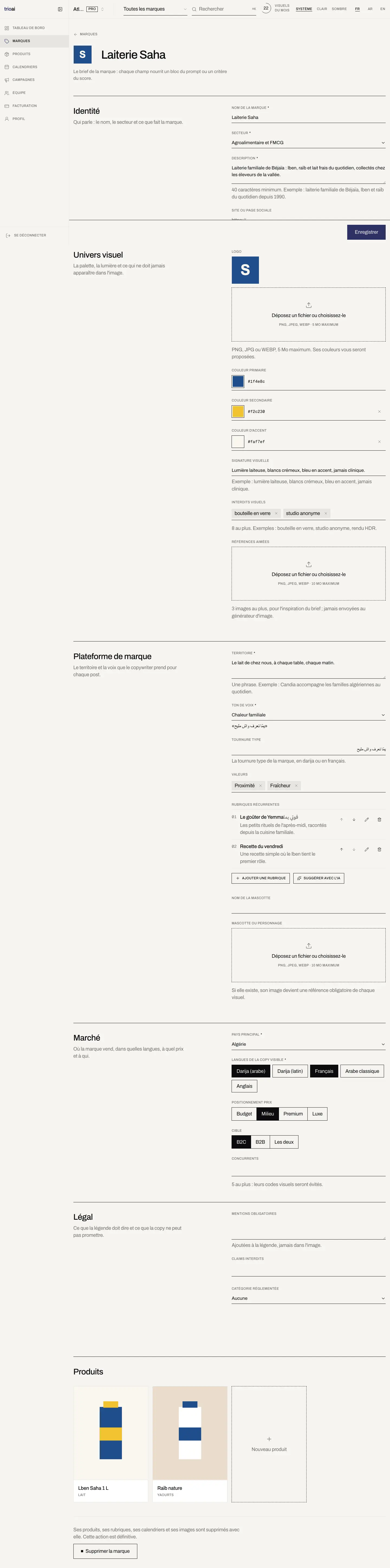 Brand form in Trio AI